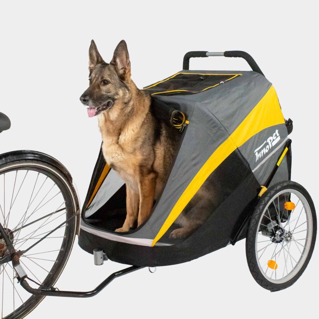InnoPet IPS-060/B Set - Hundebuggy Hercules 2.0 für große Hunde Fahrradanhänger Pet Stroller Hundeanhänger grau/gelb inkl. Umbaukit