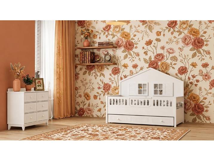 JVmoebel Kinderbett Elegantes Kinderbett & Kommode Set im Landhausstil Weiß Design, Made in Europa
