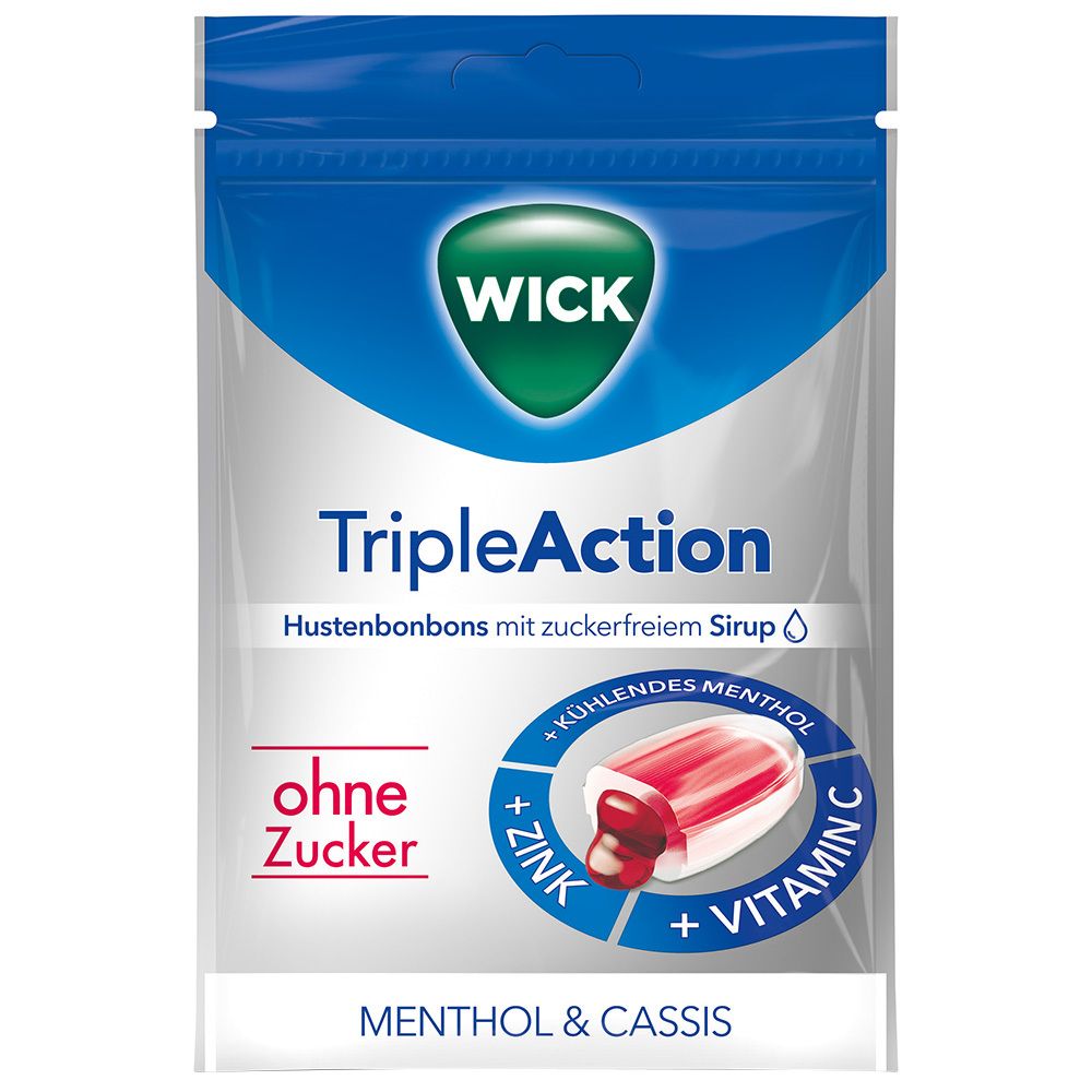 Wick TripleAction Menthol & Cassis o.Zucker Bon. 72 g Bonbons