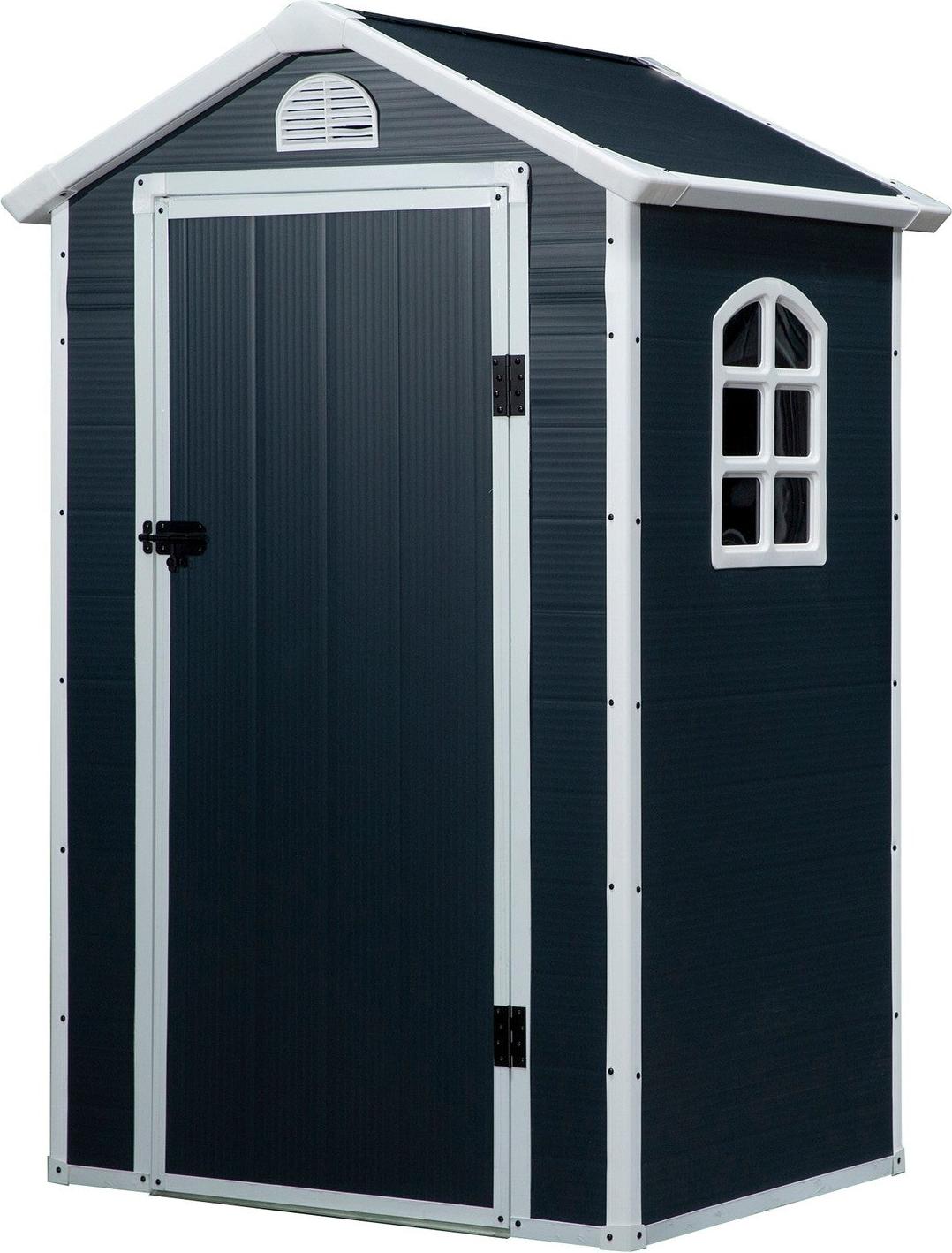 Gerätehaus, Gartenhaus, Geräteschuppen Mit Lüftungsfenster, Pultdach, Outdoor, Metall, Grau, 134 X 104 X 204 Cm