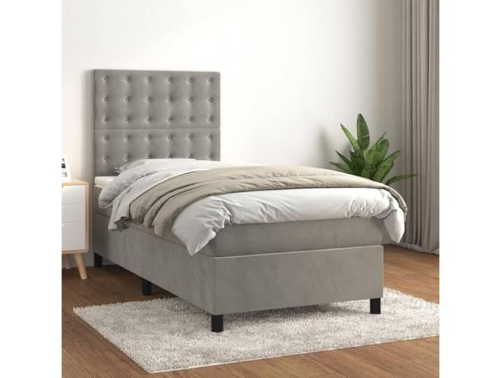 RJPLMFV Lattenrost, Velours, Grau, 90 x 200 cm Verstellbares Kopfteil, Taschenfederkernmatratze, mittelharte Unterstützung, weicher Matratzenschutz
