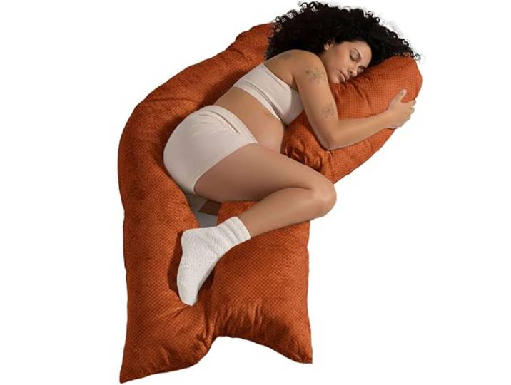 Traumreiter Schwangerschaftskissen Visco J Form,L langes Wendekissen mit Memory Foam Stütze [orthopädisch] Schwangerschaftskissen Stillkissen XXL zum Schlafen mit Bezug Terrakotta