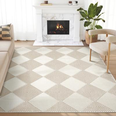 Abani Rugs Abani Neutral NTL110A Cream Beige Diamond Checker Tile Geometric Area Rug
