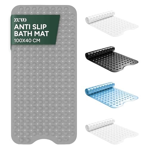 PromoHome Antislip Badmat Grijs - Extra Lange Douchemat met Zuignappen - Breedte: 100 cm, Diepte: 40 cm