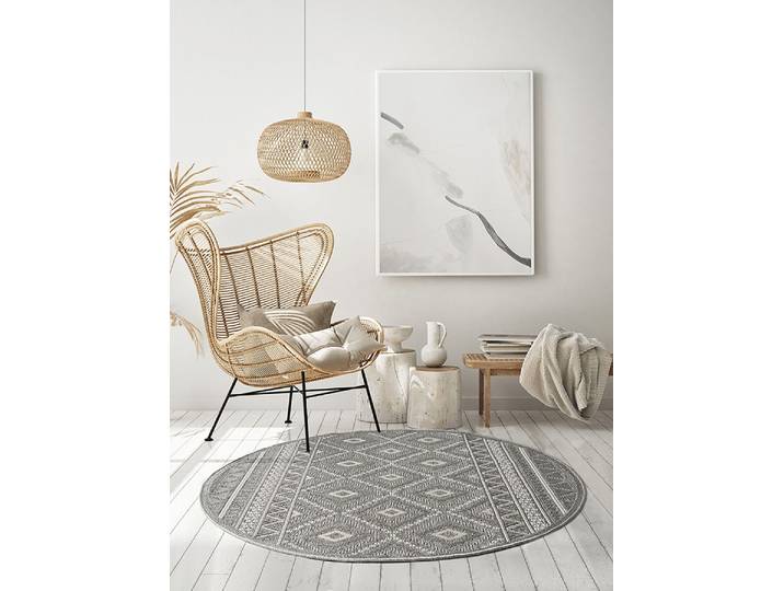Teppich THE CARPET Calgary round , grau, H:1mm Ø:120cm, Polypropylen, Teppiche, Teppich, moderner robuster In und Outdoor Teppich