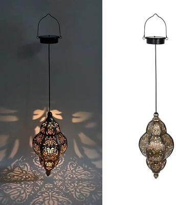 Uplifted Goods Solar Outdoor Pendant Light Iron Hollow Out Projection Lantern e