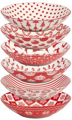 Certified International Peppermint Candy 40 oz. Soup Bowls, Set of 6 Assorted Designs - 40 oz.
