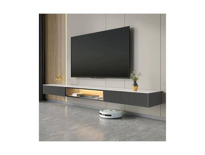 Hhmmei2024-23 Schwebender TV-Schrank an der Wand Wandmontierter TV-Schrank aus Schiefer, schwebendes Unterhaltungszentrum mit Tischplatte Entertainment-Center(Grigio,Klein)