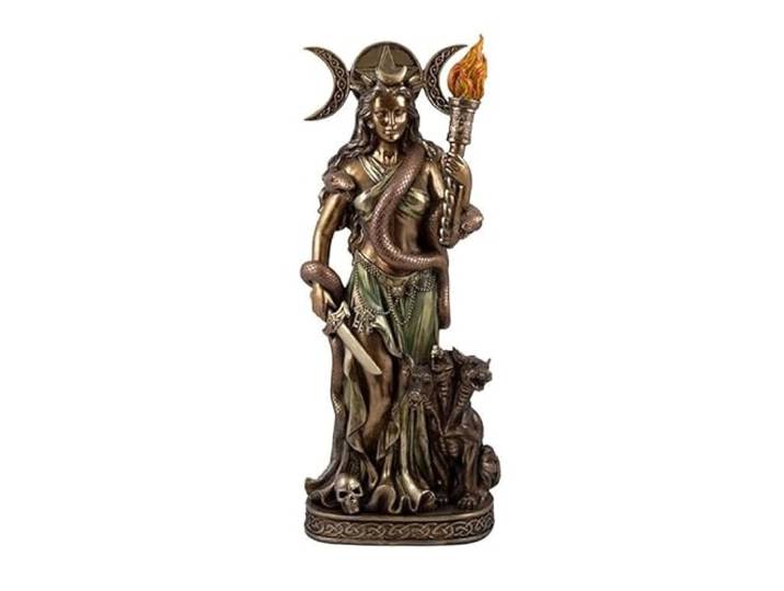 DRW Figur Hekate, Göttin der Magie der Nacht, Göttin der Hexen und Zauberer, Bronze-Finish, Kunstharz, handbemalt, 16 x 11 x 40 cm