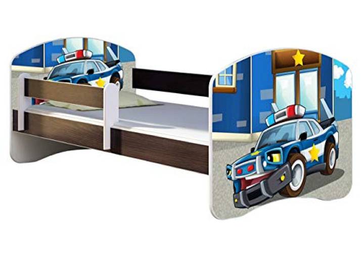 ACMA Kinderbett 160x80 Jugendbett mit Matratze, Farbe Wenge, Rausfallschutz Lattenrost II Spielbett Kinderzimmer Möbel, 38 Polizei