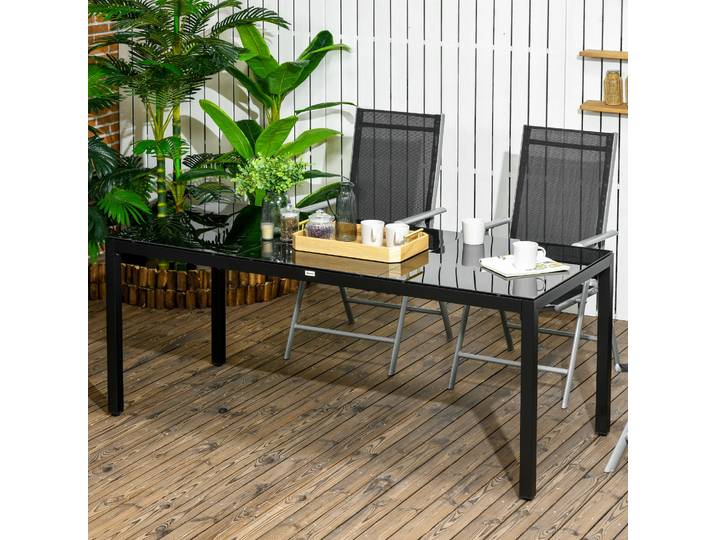 Outsunny Table Jardin 8 Pers Verre Trempé Aluminium Noir
