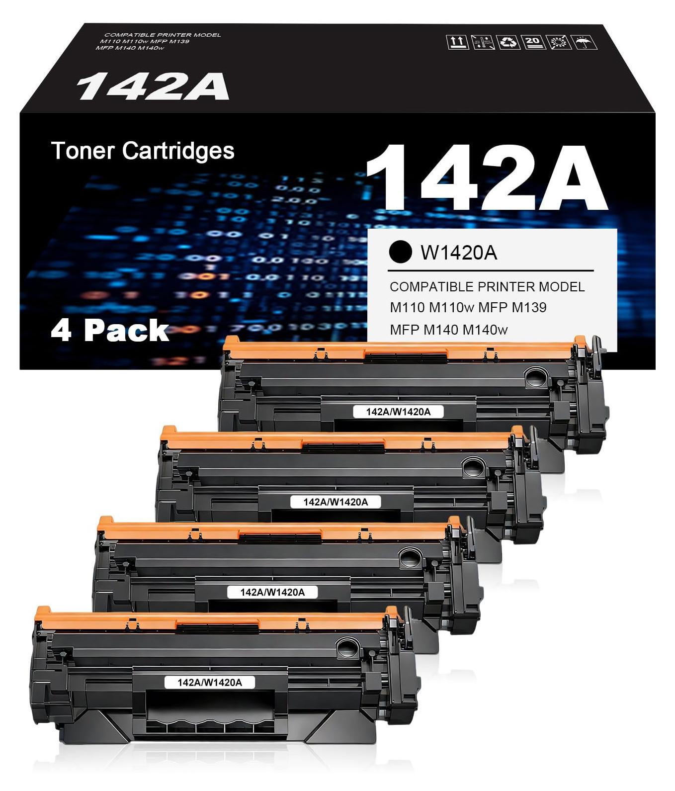 Toner 142A kompatibel mit HP W1420A/142X, 4x Schwarz, mit Chip