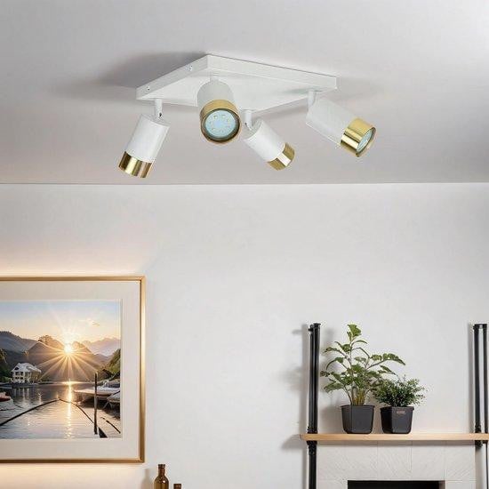 Flexibele Plafondlamp met 4 Spots - Wit en Goud - GU10 Spots voor Keuken en Woonkamer
