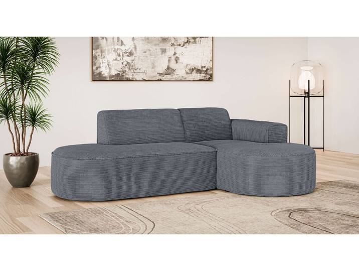 Ecksofa GOODPRODUCT ADELLA Design-Sofa mit Recamiere rechts/links, 248/159/76 cm , grau, B:248cm H:76cm T:159cm, 100% Polyester, Sofas, Ecksofa, L-Form mit Wellenunterfederung, runde Form, auch in Cord