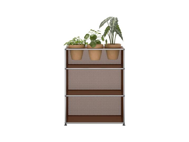 USM Haller TV Board M56 braun 1-fach breit offen 3 Pflanztöpfe Terrakotta Rückwand/Seitenteile 77.3x99x37.5 cm