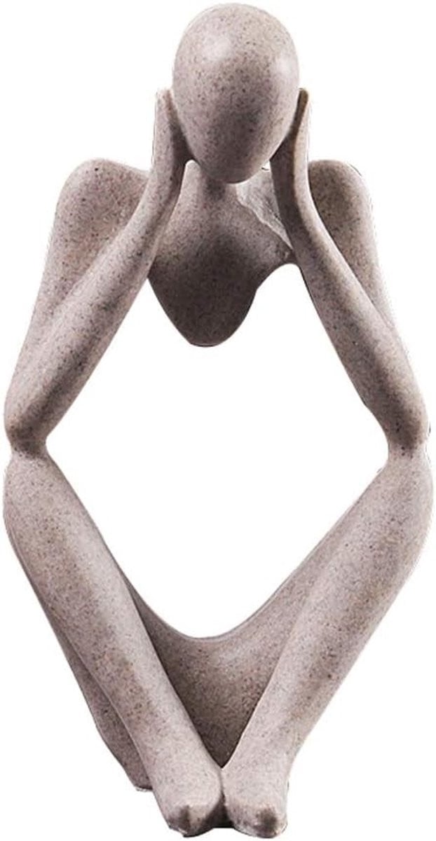 Denker Standbeeld - Abstracte Sculptuur voor op tafel - Gebroken Wit
