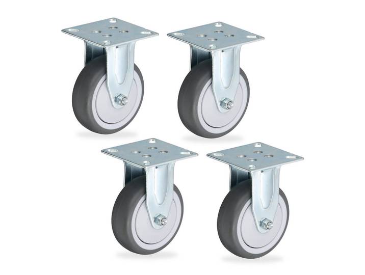 Relaxdays Bockrolle Grau Silber 4er-Set 75 mm, Mehrfarbig, Kunststoff, Metall, 7.5x10x6.5 cm, Büromöbel, Bürostühle, Bürostuhl-Ersatzteile & Bodenschutzmatten
