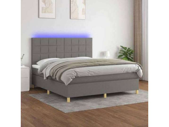 Xolmizyn Boxspringbett mit Matratze & LED, 160x200 cm, Dunkelgrau, Stoff Inklusive Taschenfederkern, Höhenverstellbares Kopfteil, Hautfreundlicher Topper