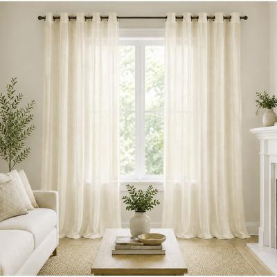 Home Mart Goods "Beige Sheer Light Filtering Grommet Window Curtain Panel Set - 108"" Long - 108"" Long"