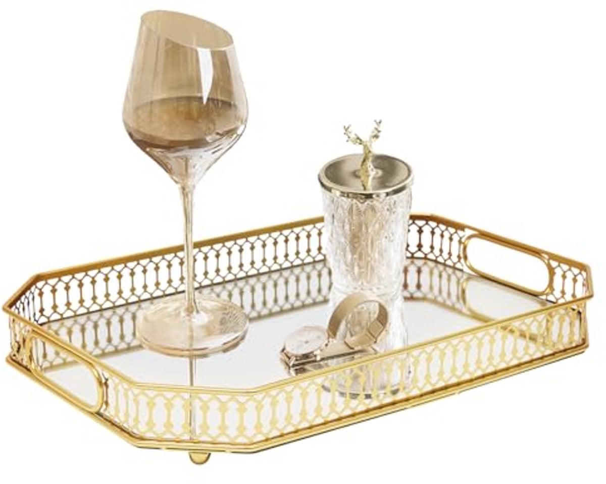 Groot Gouden Spiegeldienblad 25 x 35 cm | Decoratief Dienblad voor Kaarsen, Sieraden en Accessoires