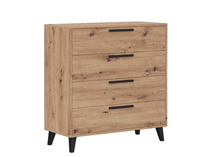 Marmex Kommode Arti aus Holz mit 4 Schubladen - Kommode für Schlafzimmer, Büro, Jugendzimmer, Flur Schrank mit Schubladen - Scharniere Soft-Close - Artisan Eiche - 91,5x96,5x41cm
