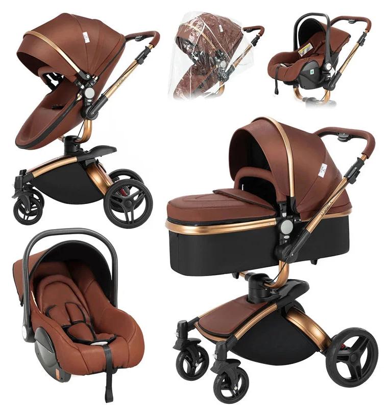 Kinderwagen - 3-in-1 Babywagen - Kombiwagen - Buggy - Faltbar und kompakt - Orange