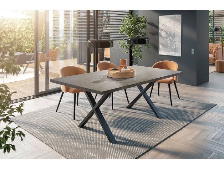 Esstisch Raghen 200 x 100cm Schwarz/Weiß/Anthrazit X-Form