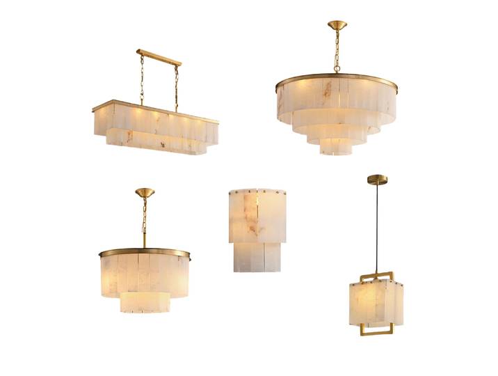 Lustre LED Dimmable Série Marbre Or Chromé 2026 pour Salon