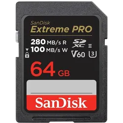 Sandisk Extreme PRO UHS-II V60 (64 GB, SDXC, U3, UHS-II), Speicherkarte, Schwarz