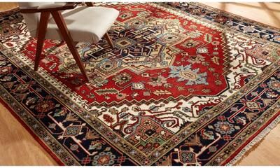 KALATY Umbria Red/ Navy Wool Hand-knotted Area Rug
