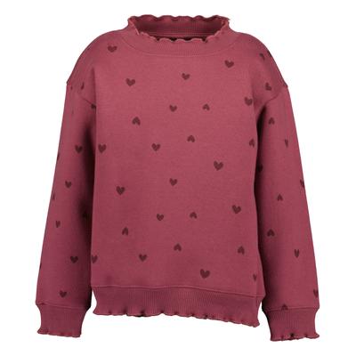 Sweater BLUE SEVEN "Girls Sweatshirt mit Rüschen", Mädchen, Gr. 98, rosa (3650, wein), 80% Baumwolle, 20% Polyester, normal normal, Rundhals, gerader Abschluss, Sweatshirts Sweater
