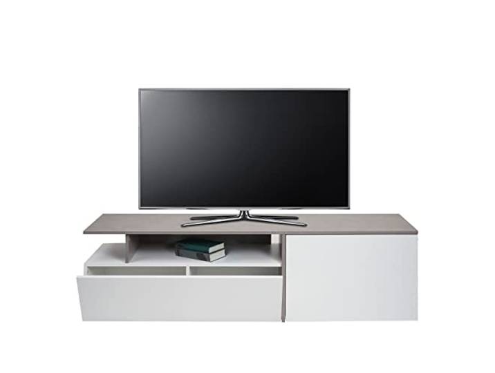 Mendler TV-Rack HWC-L34 Holz 45x161x40cm Beton-Optik, weiß Lowboard, Fernsehtisch, Sideboard, TV-Schrank, Kommode, Staufach