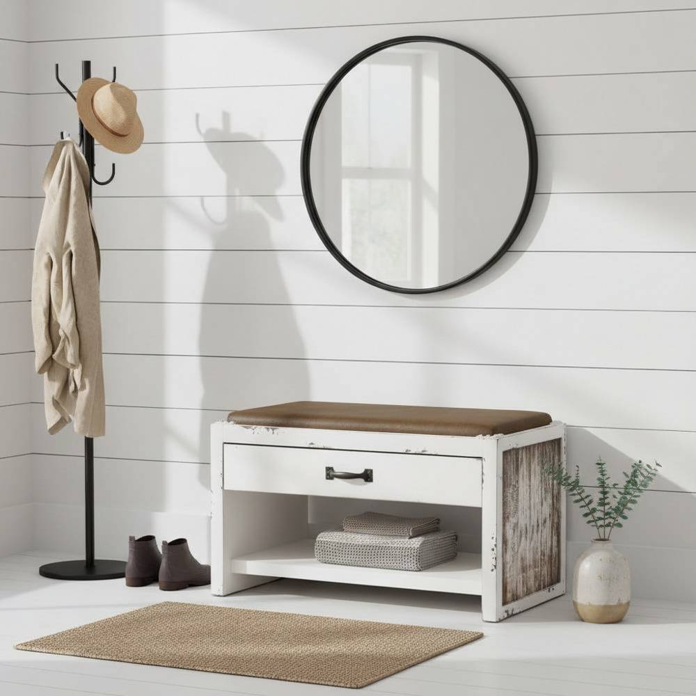 Pharao24.de Shabby Chic Bank für Flur Weiß und Braun