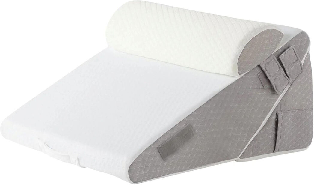 Symple Stuff Bed Wedge Pillow, Memory Foam Sleeping Support Pillow With Headrest Adjustable Incline Cushion For Acid Reflux, Gerds, Back Pain White;Grey
