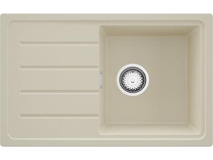 PRIMAGRAN Spülbecken ab 45er Unterschrank + Ablauf-Set, 70x44cm Set: Ablauf-Set (Siphon, Ablaufgarnitur, Überlauf) + Granitspüle 1 Becken - Kopenhagen Easy, Beige