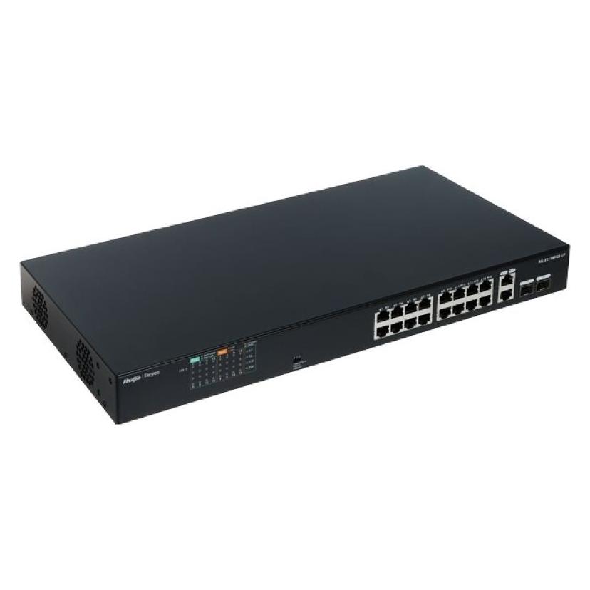 Ruijie 16-Port 100Mbps + 2 Gigabit RJ45/SFP combo Ports, 16 of the ports support PoE/PoE+ power supply. Max (16 Ports) (RG-ES118FGS-LP)