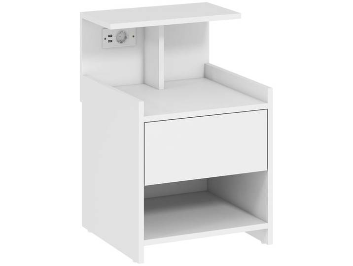 YWJ Table Chevet Station Charge USB Tiroir Étagères Chambre 40x40x60cm Blanc Pratique