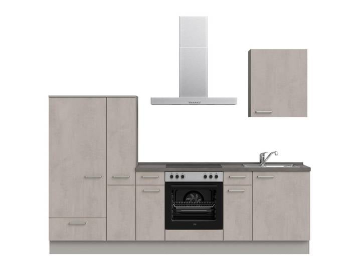 Küchenleerblock, Grau, 270 cm, Metall, 3 Schubladen, Riva, Nobilia