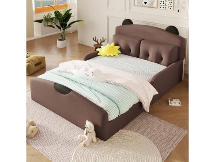 BTM Kinder Bodenbett 140x200 Kinderbett mit 2 Zierkissen Ohne Matratze