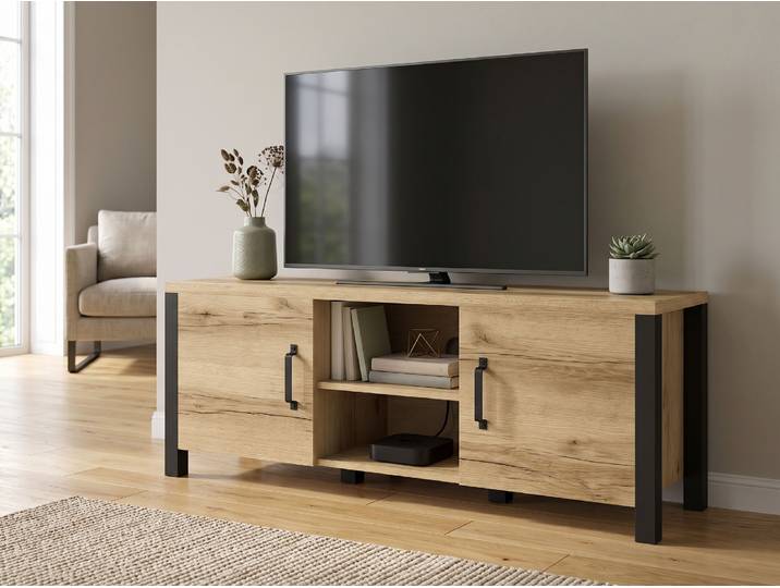 Meuble tv-hifi OLIANNE 2 portes chêne naturel
