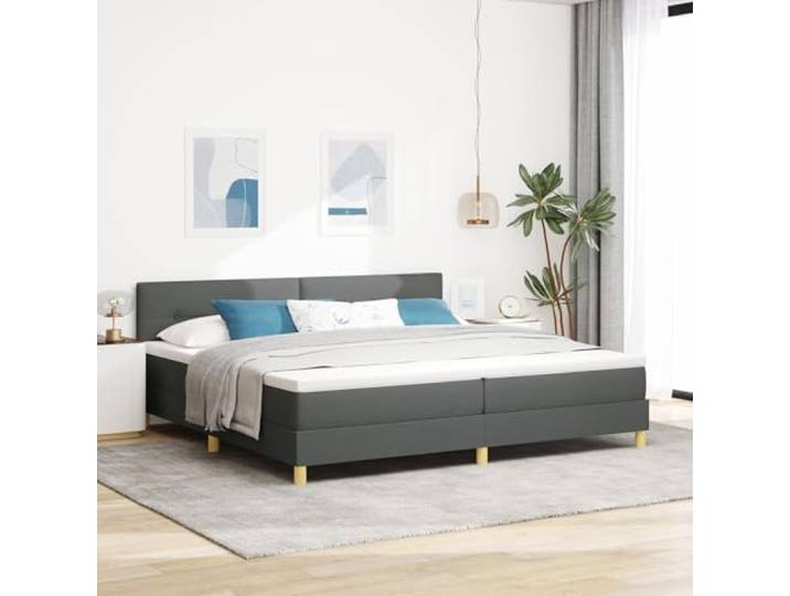 SKTQYQO Boxspringbett mit Matratze Dunkelgrau Bettgestell für Schlafzimmer Multifunktionales Bett Geeignet für Hotel und Studien 200x200cm Stoff