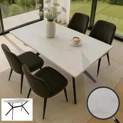 Esszimmertisch MCW-O58, Esstisch Sinterstein Metall, Marmor-Optik 120cm ~ weiß