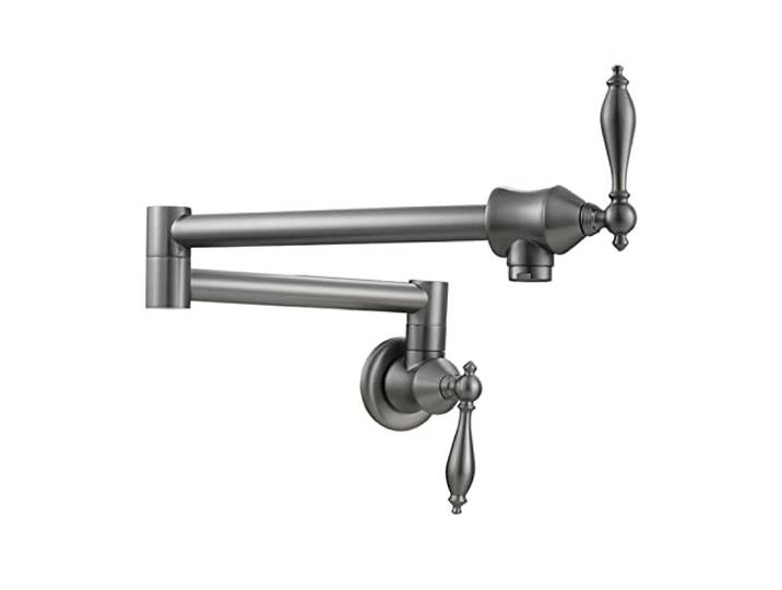 Drehhahn, Messing Topffüller Wasserhahn Faltbarer Küchenarmatur Doppelfunktionshahn mit 2 Griffen Wandmontage Nur kaltes Wasser(Gun Grey 1 Function)