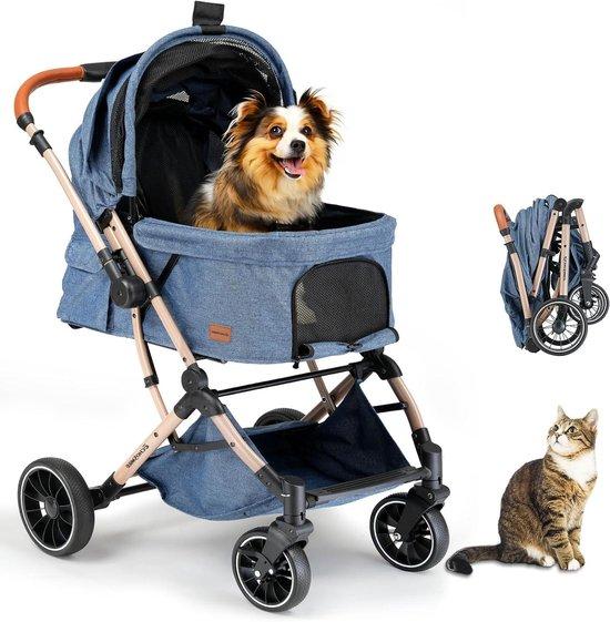 Faltbarer Hunde-Buggy - Tierwagen für Reisen - Bequemer Transport - Umkehrbare Griffe - Bis zu 20 kg - Blau