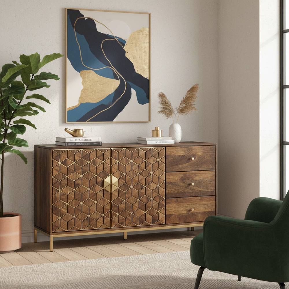 Pharao24.de Sideboard Kommode mit drei Schubladen und Metallgriffen
