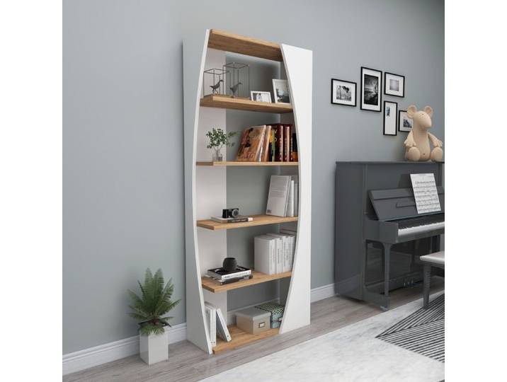 Bibliothèque Équitable Dmora en Bois Mélaminé Blanc 64x24x150h cm