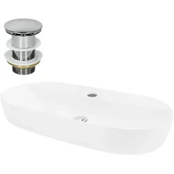 LuxeBath ML-Design Aufsatzwaschbecken Keramik Weiß 80×40×12 cm, oval, inkl. Ablaufgarnitur – Design Waschtisch