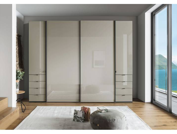 Dreh-/Schwebetürenschrank, Floatglas & Holzwerkstoff, Grau, 249,9×217×67 cm, Mit Soft-Close-Funktion, Wiemann