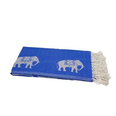 my Hamam Hamamtuch Saunatuch "Elefanten - klein" Handtuch blau weiß