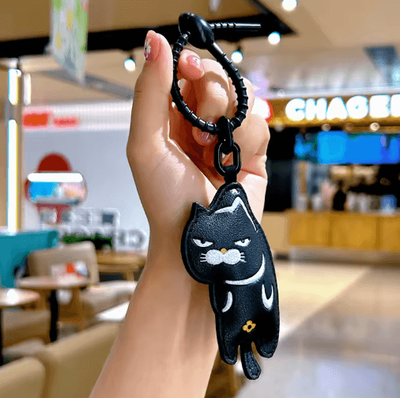 Inspire Picks Cute Cartoon Cat Leather Keychain Stylish Bag Charm & Gift For Cat Lovers black 12